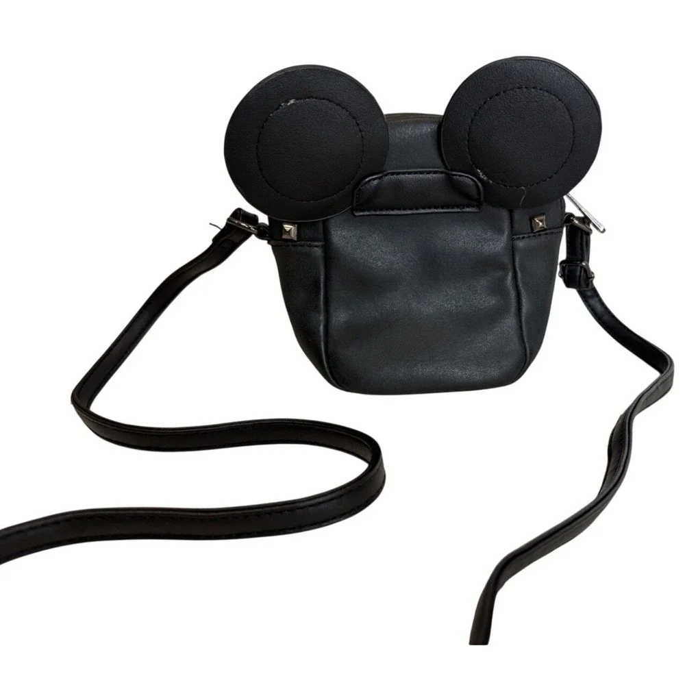 Black‎ Mouse Ear Studded Crossbody Bag Faux Leather Small Shoulder Purse